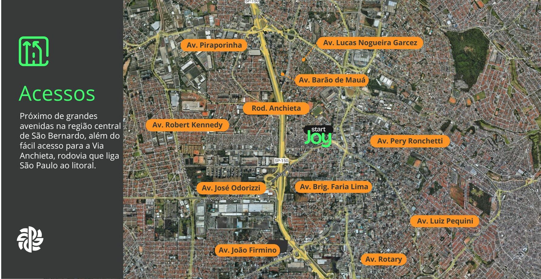 Mapa de acessos do Residencial Start Joy em São Bernardo do Campo